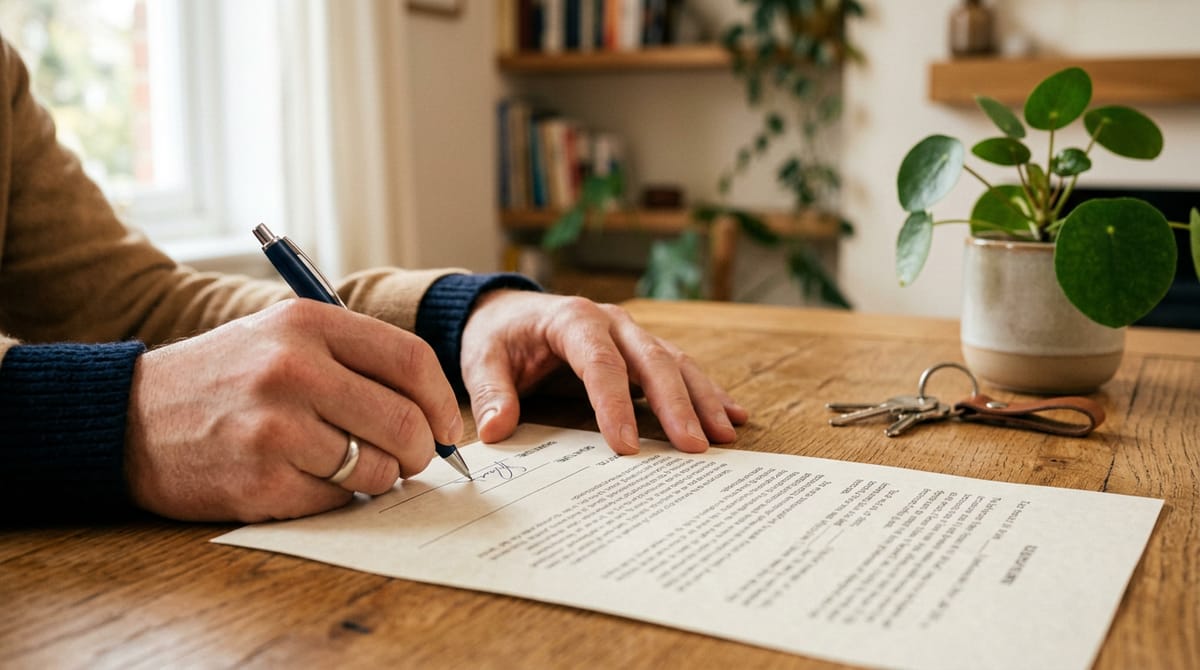 Persona firmando la solicitud de una ayuda