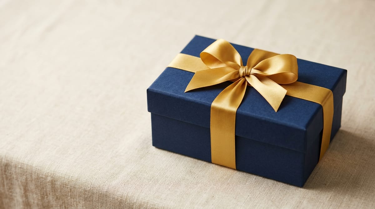 Caja de regalo azul con lazo dorado